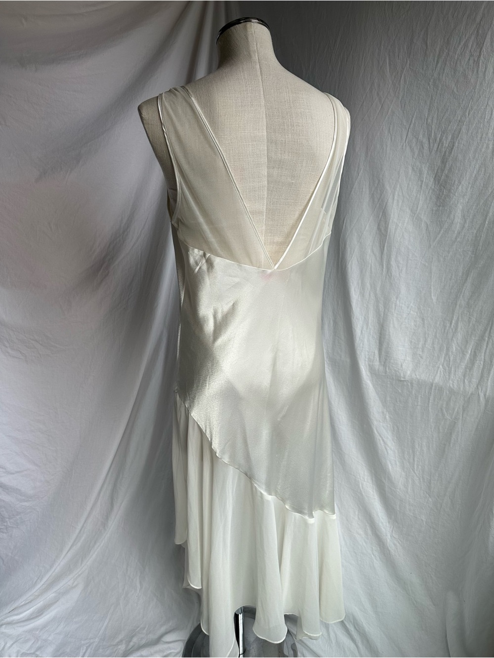 RARE Vintage Oscar de la Renta Pink Label Ivory Satin Chiffon Nightgown Slip - M - Picture 6 of 11